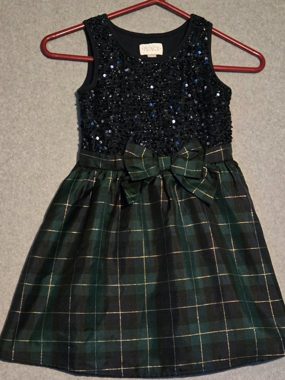 Children's Place Girl's Sequin Plaid Dress- Green Blue Size 6 Lined